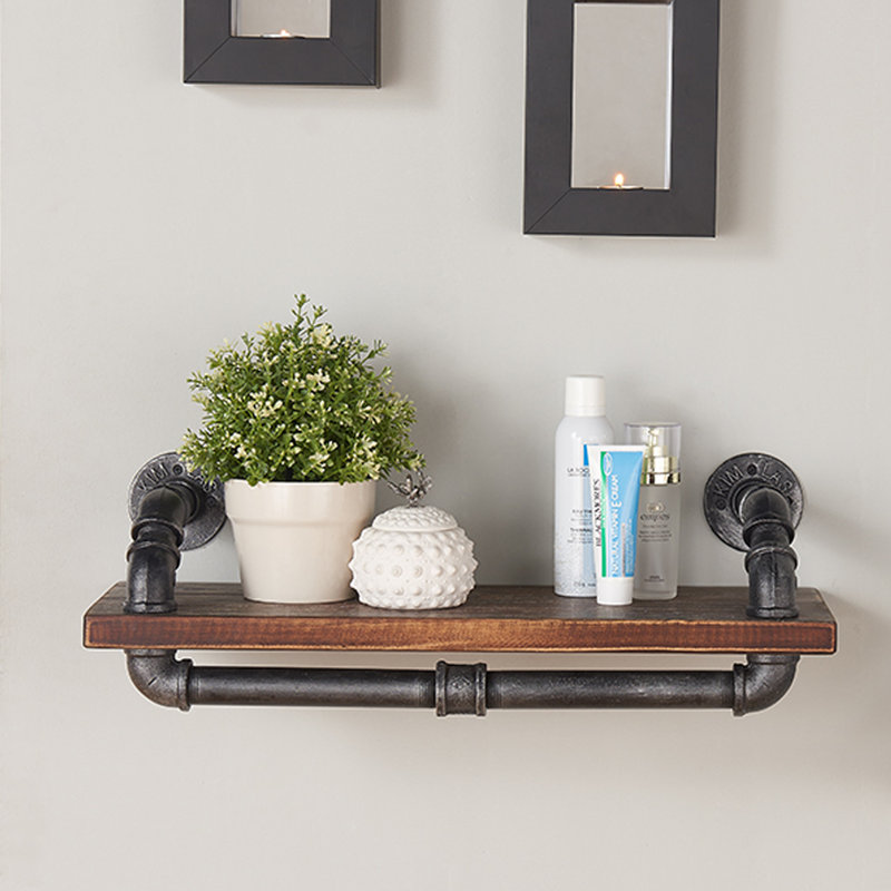 Duran Industrial Walnut Wood Floating Shelf & Reviews Joss & Main